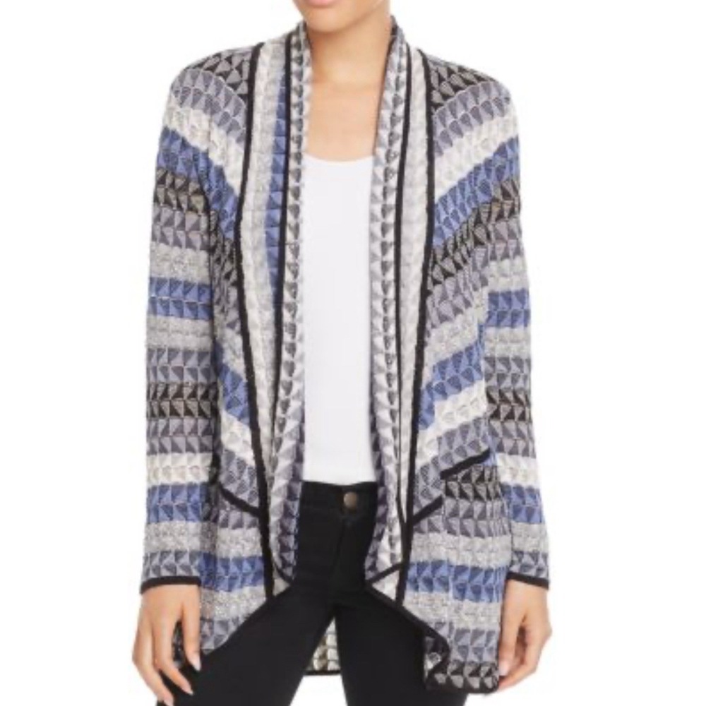 NWT $168 NIC & ZOE Woman Open Front Black&Blue Knit Cardigan Tunic Sweater Sz SP